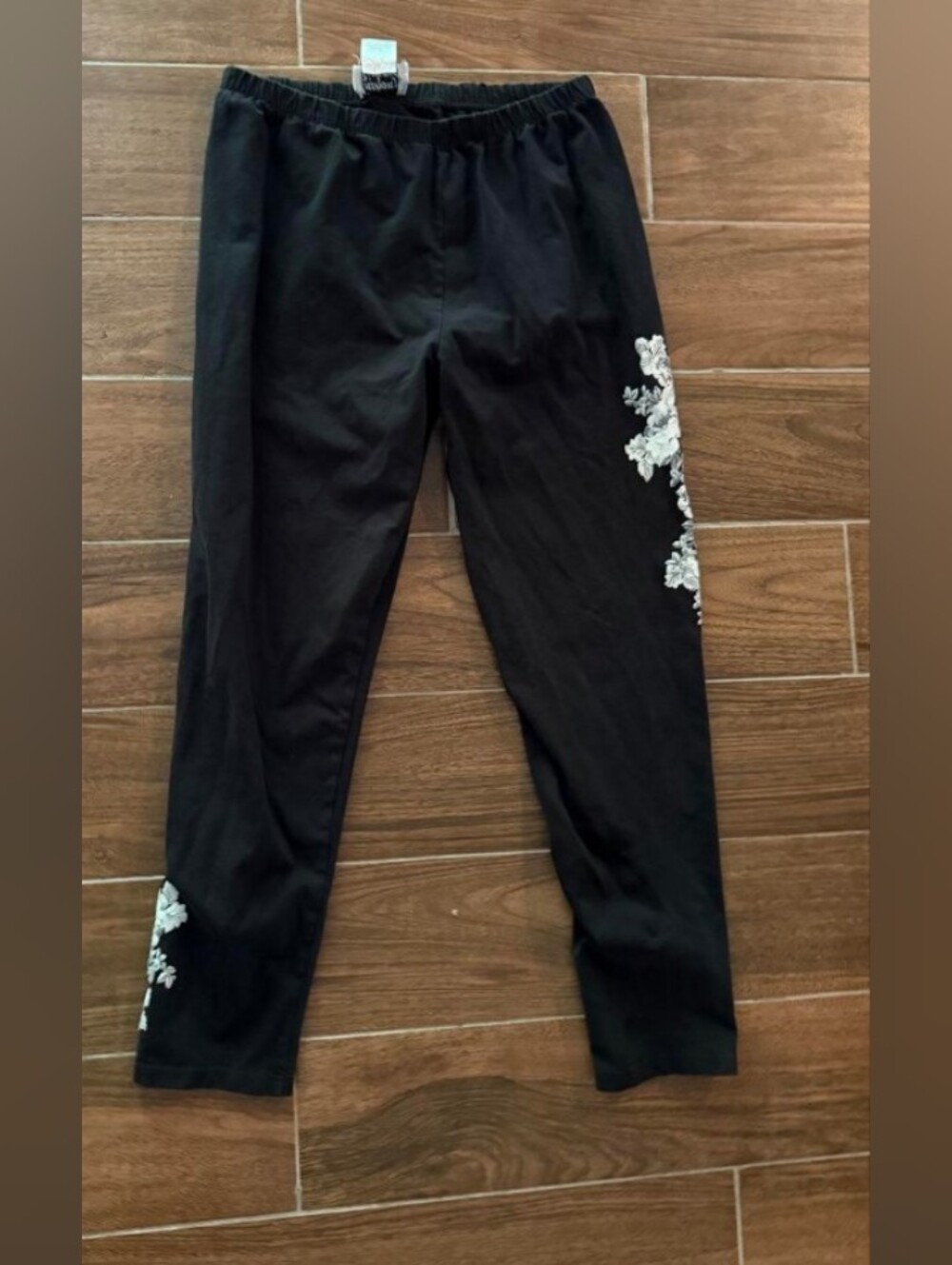 Women's XL Women's Stretch Pants with White Floral Embroidery